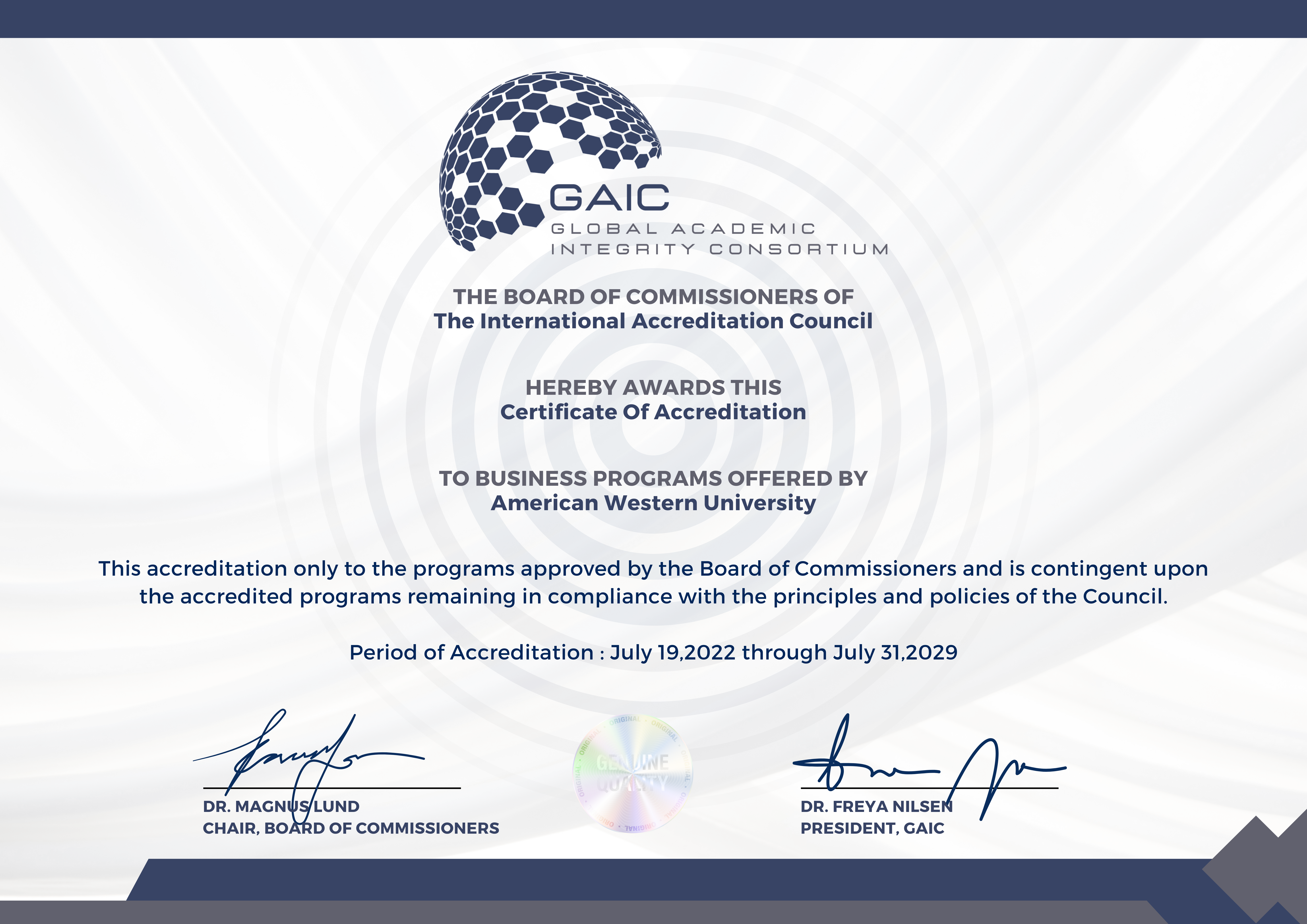 Updated Accreditation Certificate